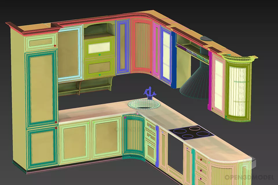 L Shape Kitchen Verona With Hood 3d model 2