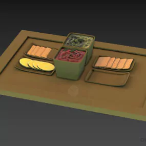 Shushi Food Set On Wooden Tray 3d model