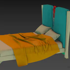 Hotel Bed Redecor With Upholstery Back 3d model