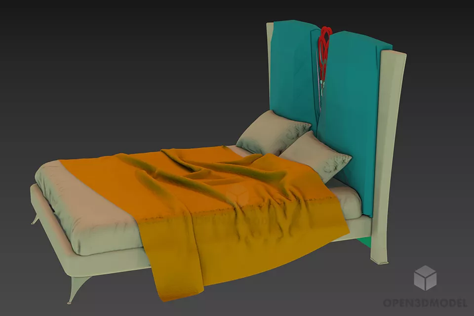 Antique Bed With Carved Head Panel 3d model