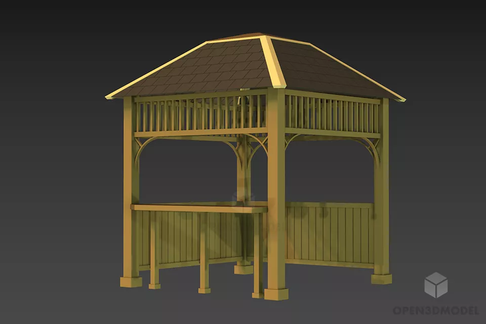 Wood Pavilion Building With Bitumen Roof 3d model 2