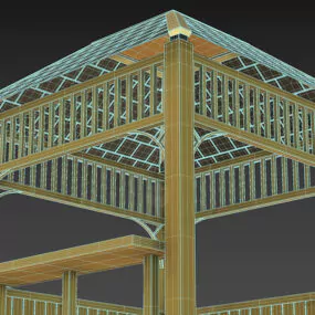 Wood Pavilion Building With Bitumen Roof 3d model