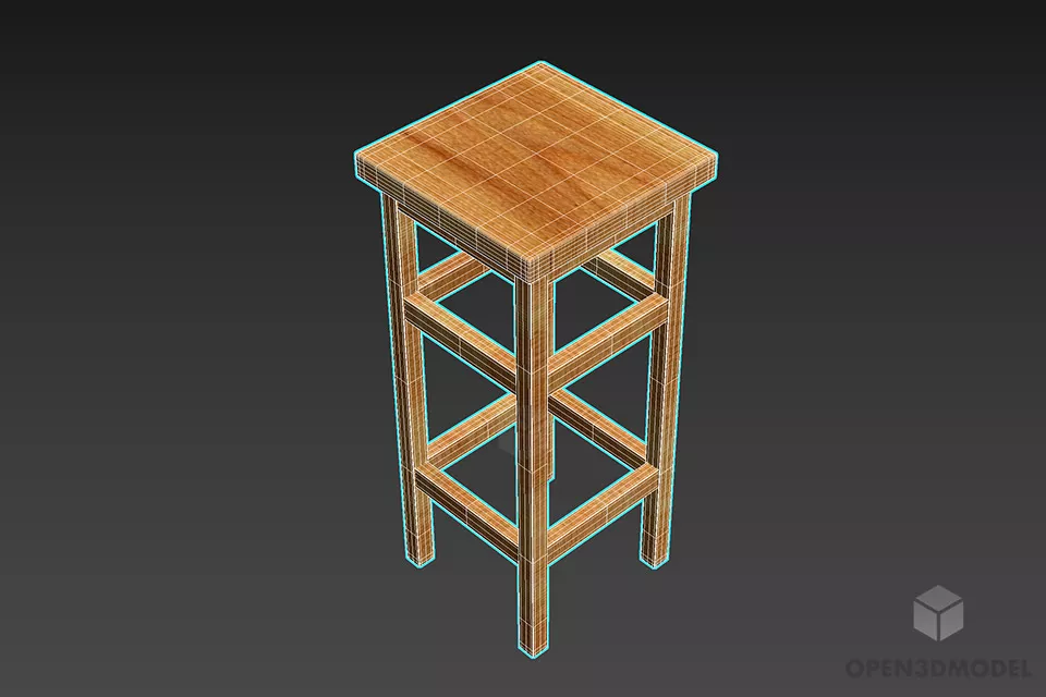 Simple High Chair Wooden Material 3d model 2