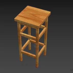 Simple High Chair Wooden Material 3d model
