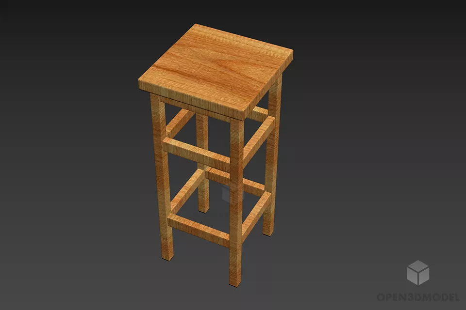 Wood Bar Chair Simple Style 3d model