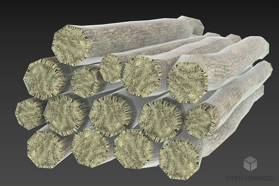 Old Log Lumber Tree 3d model 2