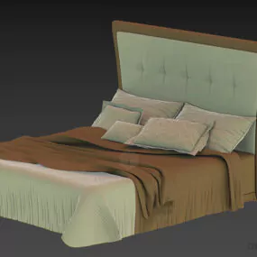 Purple Bed With Pillows And Pink Mattress 3d model