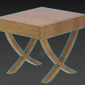 Square Nightstand Wooden With Golden Leg 3d model