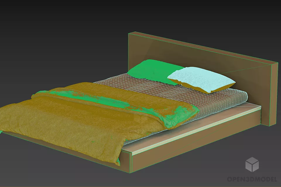 Hotel Modern Bed With Texture Mattress, Blanket 3d model 2