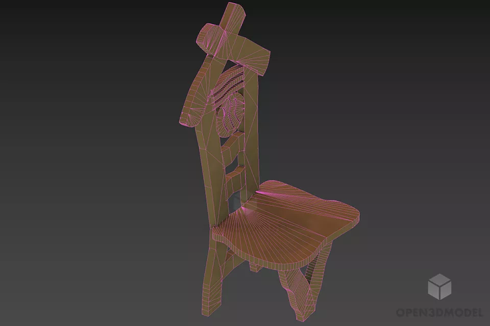 Grey Wooden Chair Carved Style 3d model 2