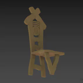 Grey Wooden Chair Carved Style 3d model