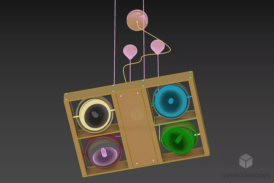 Studio Pendant Lamp, Four Spotlight Lamp 3d model 2