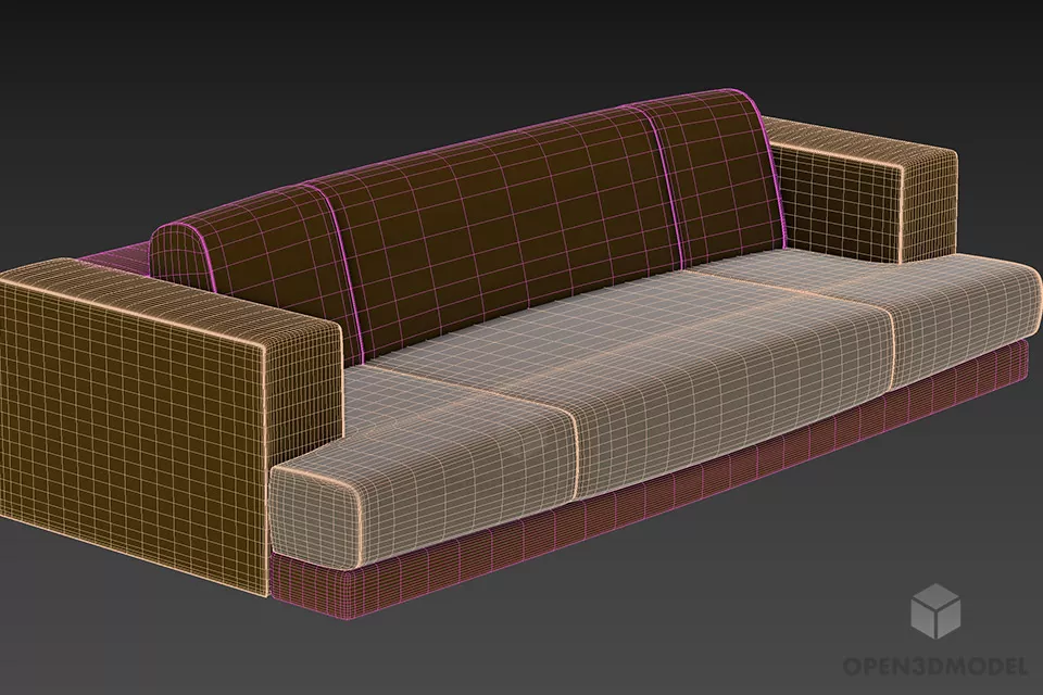 Leather Sofa Brown Color, Three Seats Sofa 3d model 2