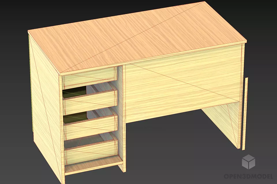 Office Walnut Work Table With Drawers 3d model 2