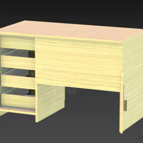 Office Walnut Work Table With Drawers 3d model