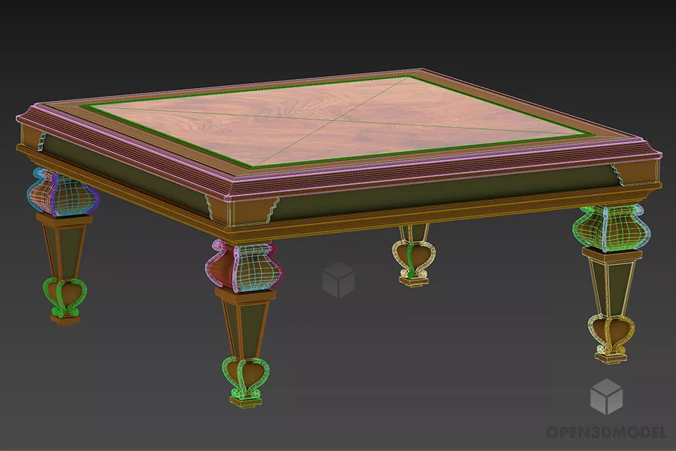 Antique Walnut Table Carved Leg 3d model 2