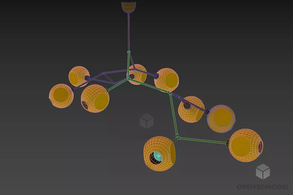 Modern Pendant Lamp Branches Arm With Bulbs 3d model 2