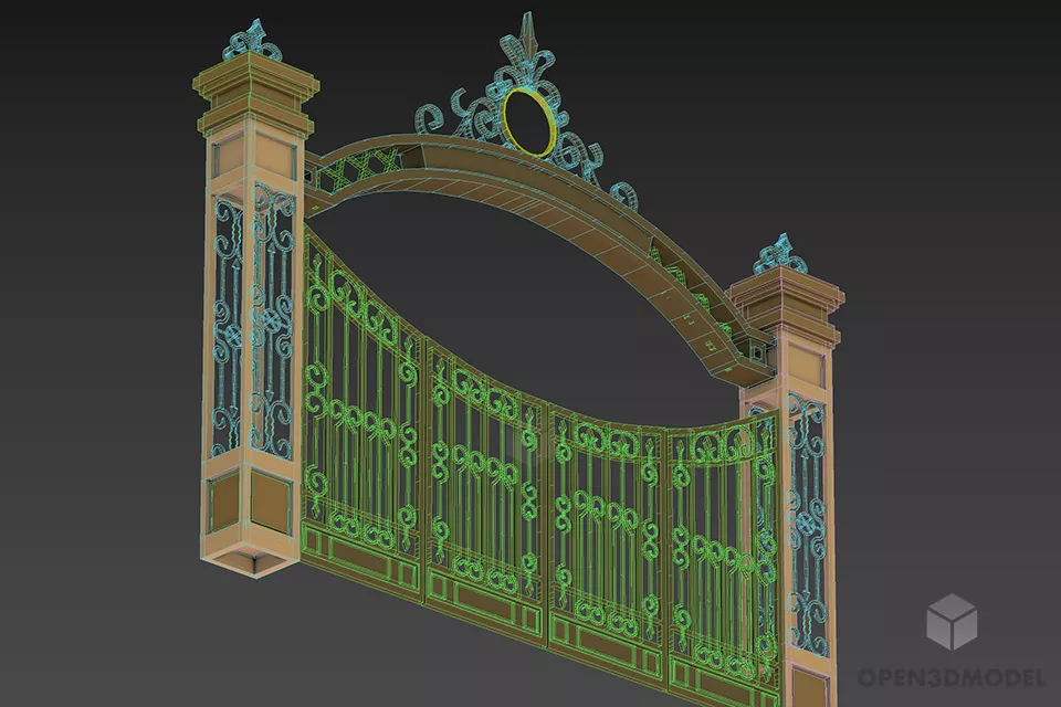 Antique Brass Gate, Vintage Gate 3d model 2