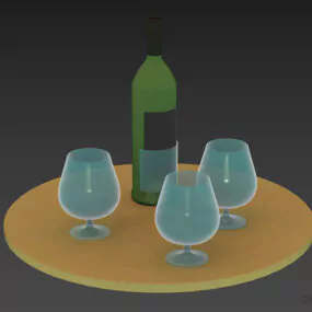 Set Of Wine Glass On Round Tray 3d model