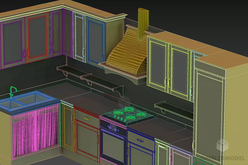 Italian Kitchen Cabinet With Big Hood 3d model 2