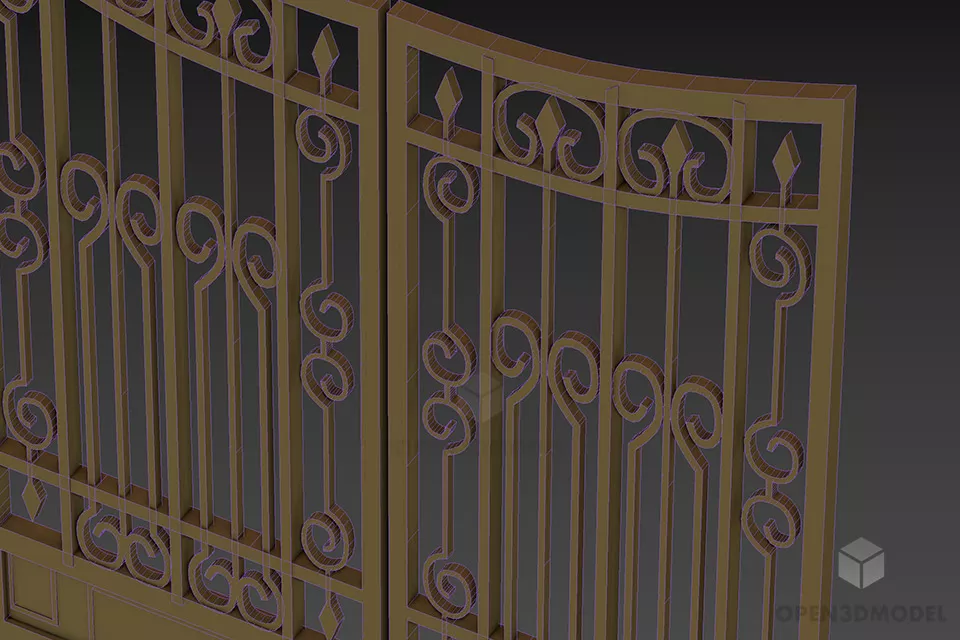 Antique Brass Iron Fence, Antique Fence 3d model 2