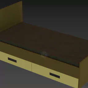 Simple Single Bed With Drawers 3d model