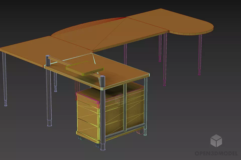 Large Table Office Work Table With Cabinet 3d model 2
