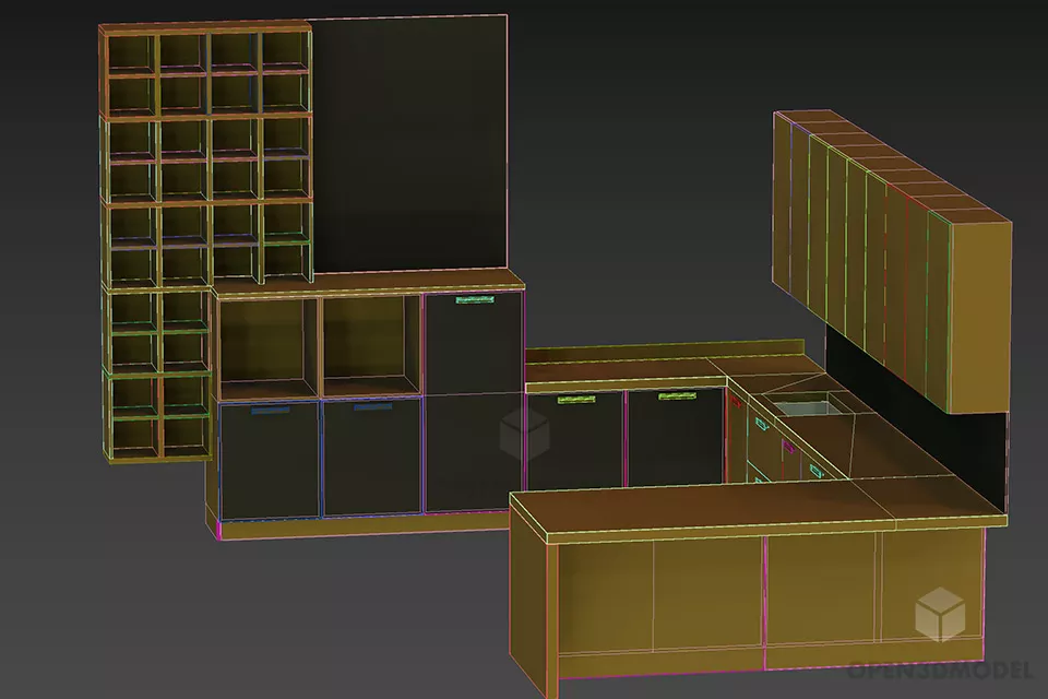 Modern Kitchen Cabinet U Shape With Cabinet 3d model 2
