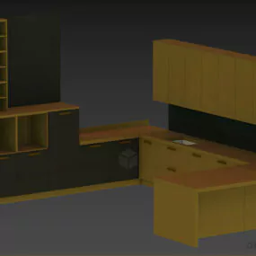 Modern Kitchen Cabinet U Shape With Cabinet 3d model