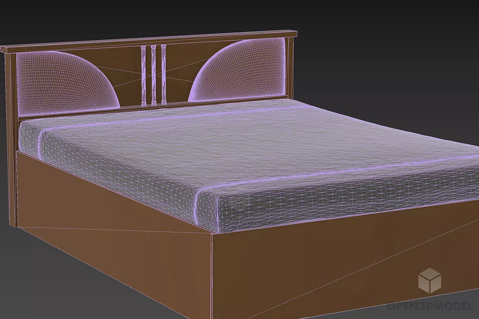 Double Bed Simple Style With Mattress 3d model 2