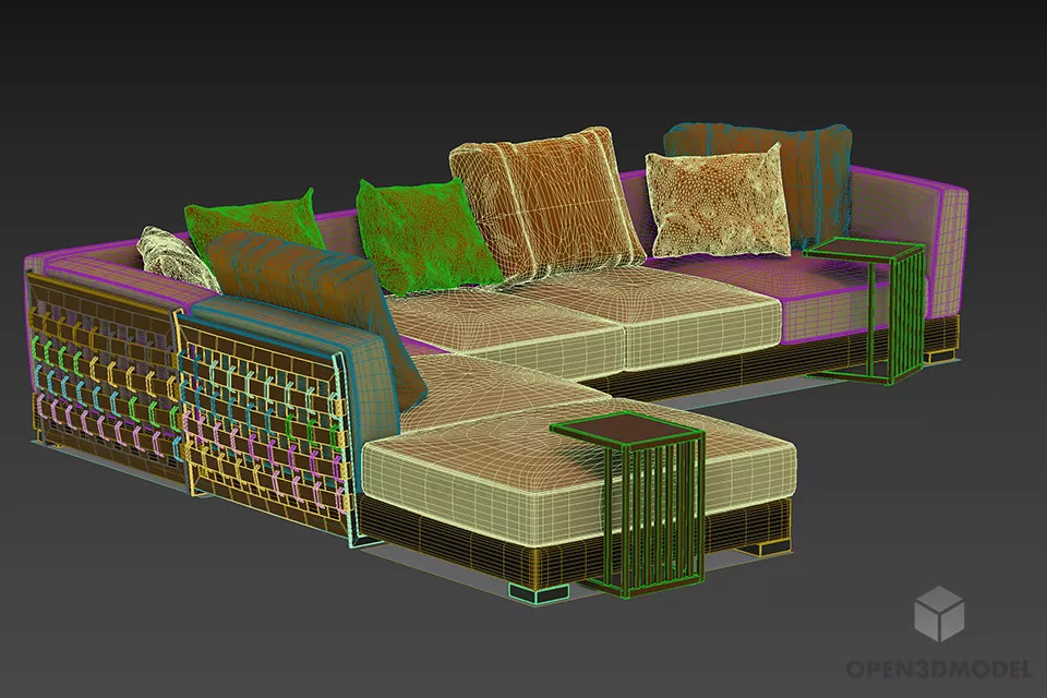 Large Sectional Sofa Flexform With Stool Table 3d model 2