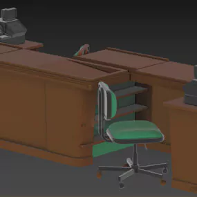 Checkout Table Furniture With Printer Equipment 3d model