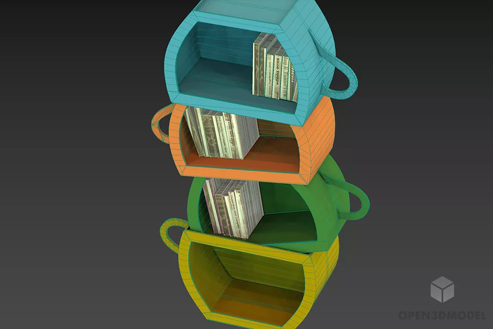 Rack With Books, Cup Shape Shelf 3d model 2