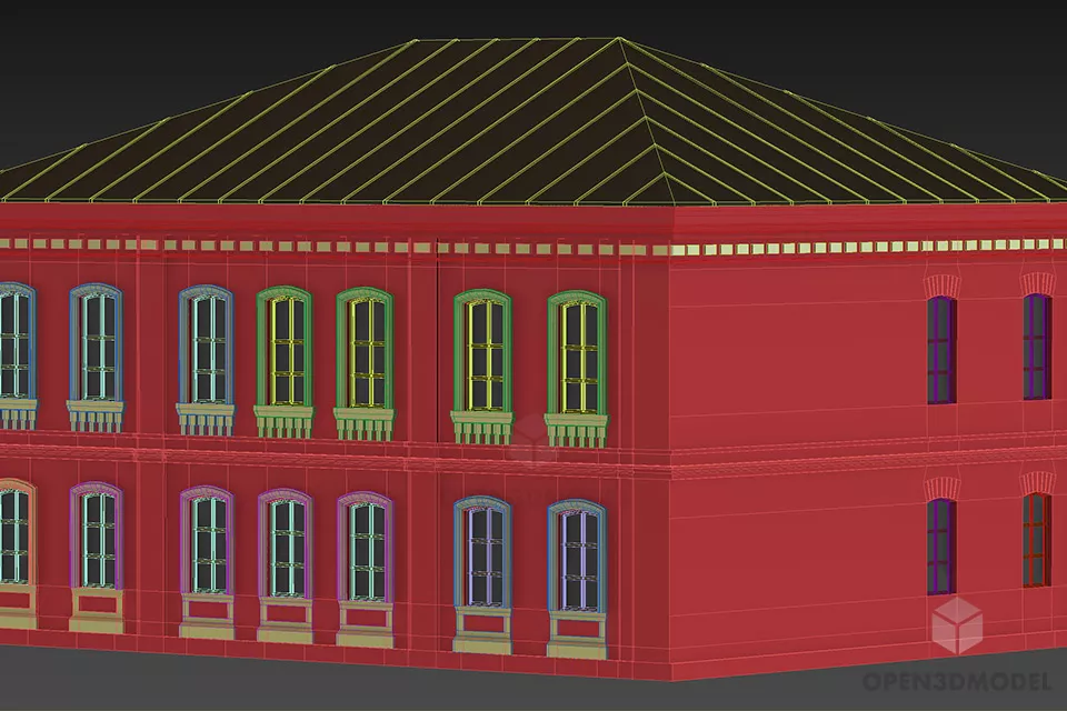School Or Government Building Two Storey 3d model 2
