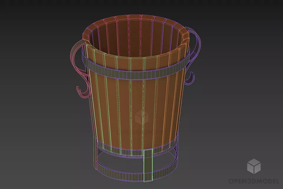 Medieval Wooden Trash Bin 3d model 2
