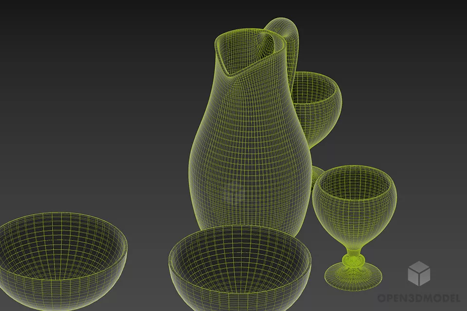 Kitchen Glassware With Pot Cup, Bowl 3d model 2