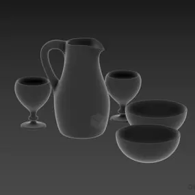 Kitchen Glassware With Pot Cup, Bowl 3d model
