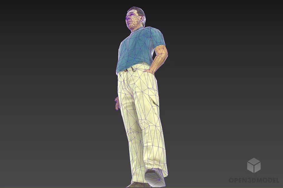 Standing Man In Blue Shirt Character 3d model 2