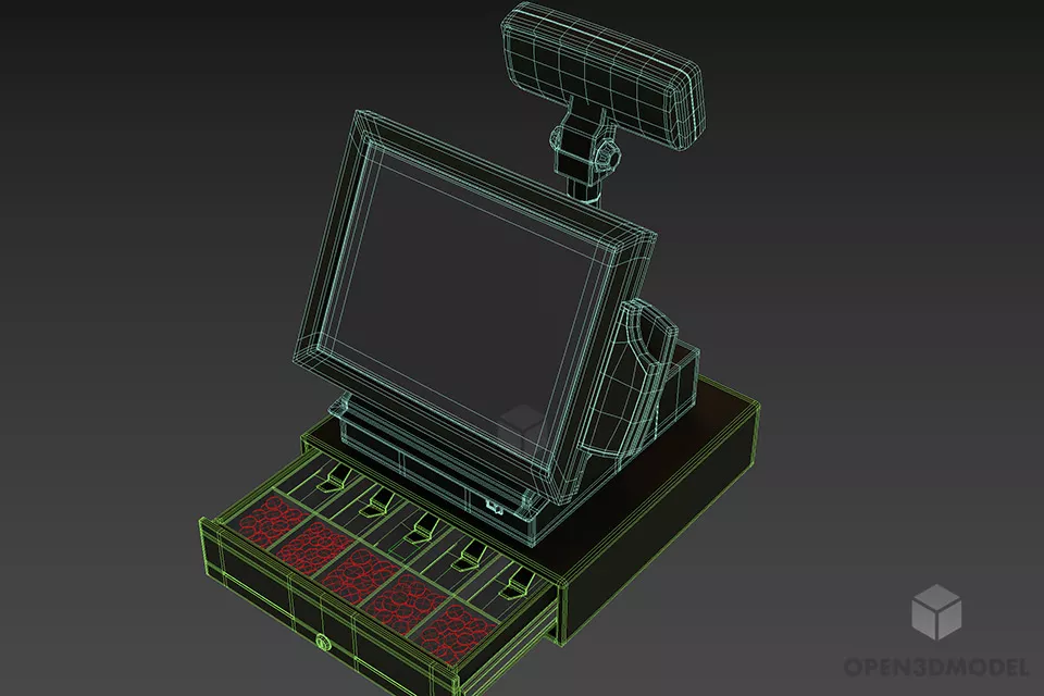 Cash Register Table With Computer 3d model 2