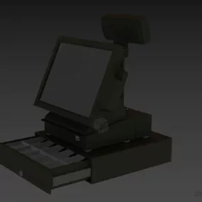Cash Register Table With Computer 3d model