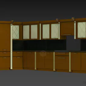 White Wooden Kitchen L Shape With Hood, Stove 3d model