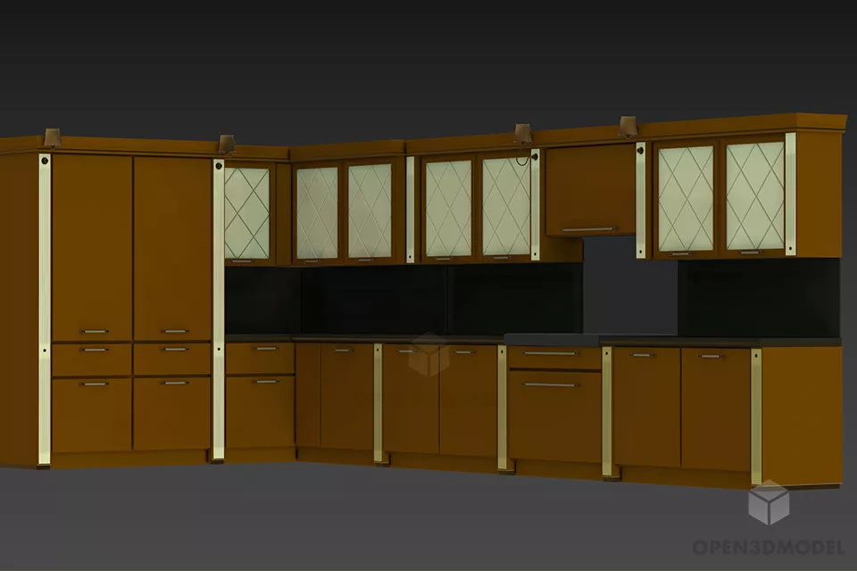 Kitchen Cabinet Red Wood With Hood 3d model
