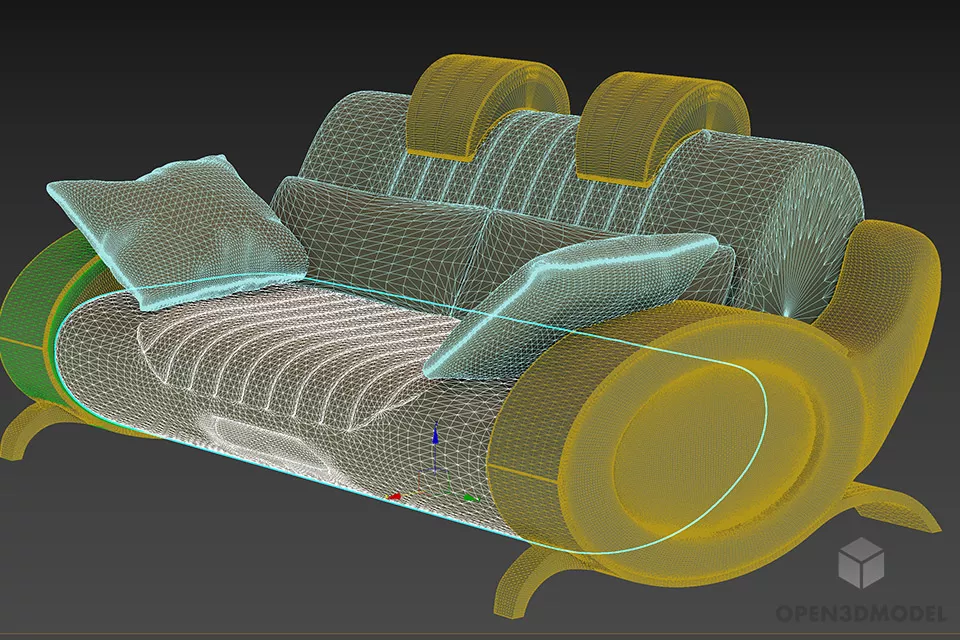 Big Sofa Modern, Thick Smooth Upholstery Sofa 3d model 2