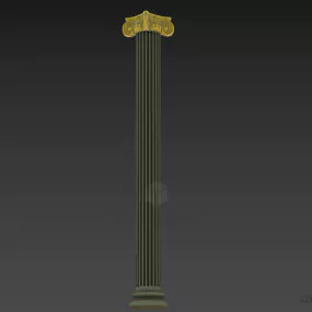 Rome Column With Golden Carved On Head 3d model