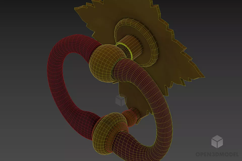 Golden Carved Handle Door, Antique Handle 3d model 2