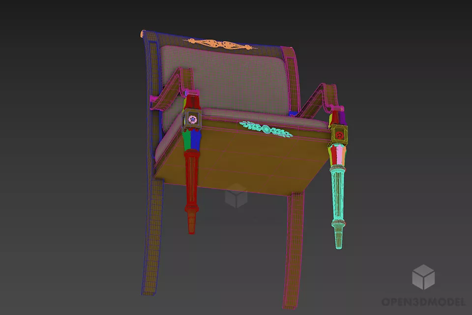 Antique Armchair Versailles Age, Blue Textile Seat 3d model 2