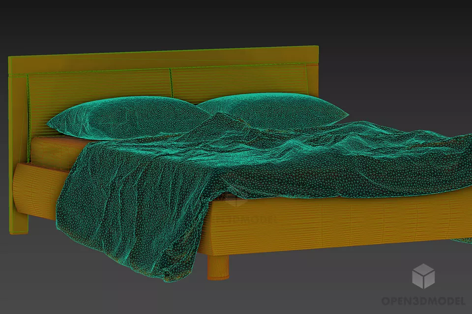 Hotel Double Bed With Blanket And Pillow 3d model 2