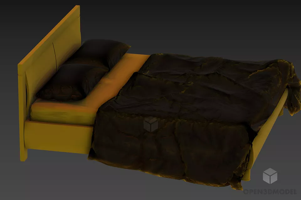 Hotel Double Bed With High Back 3d model