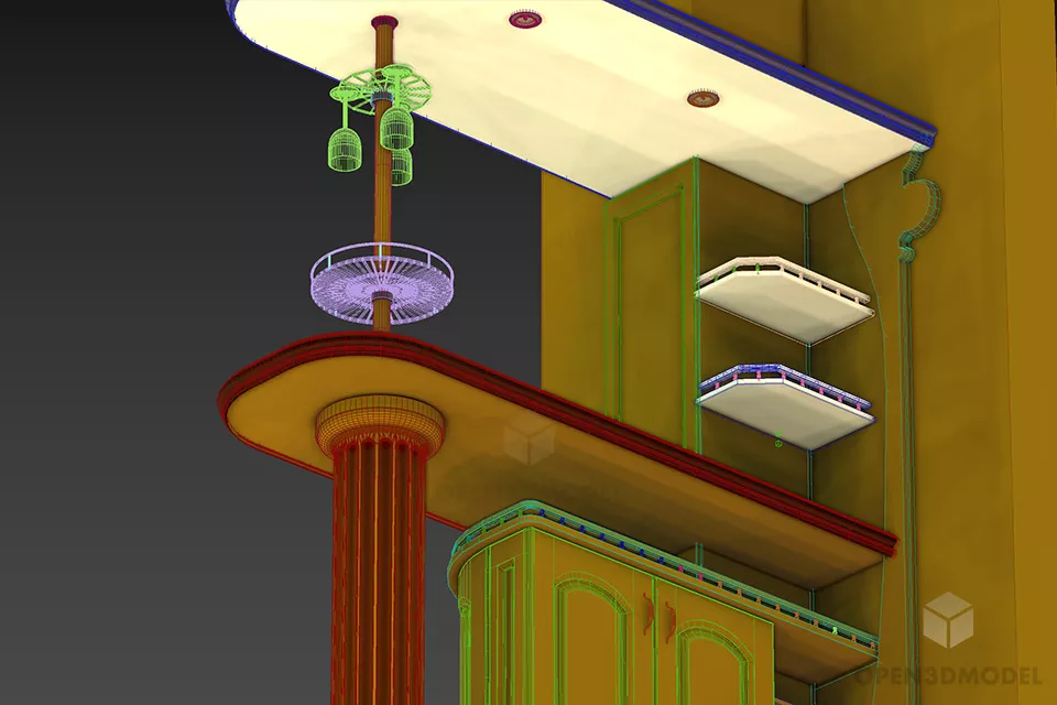 Wood Bar With Shelf 3d model 2