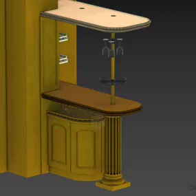 Wood Bar With Shelf 3d model